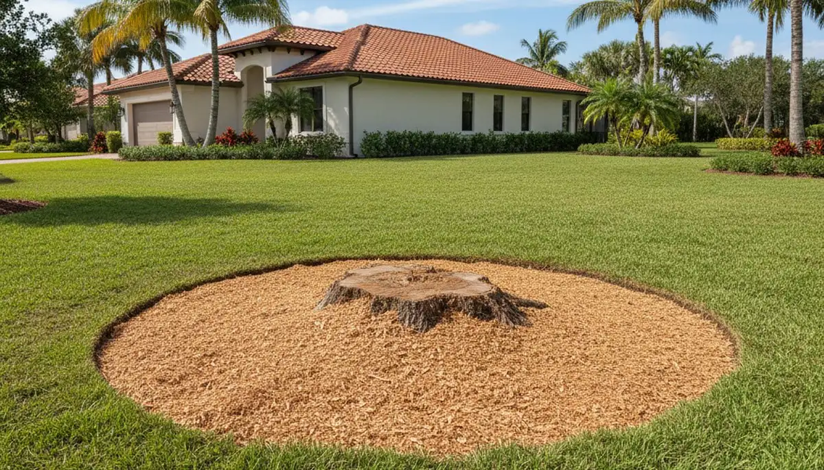 Finished stump grinding and yard restoration by tree removal experts in Fort Lauderdale, FL