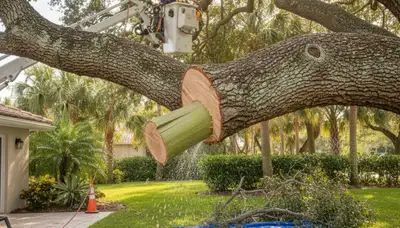 Arborist removing dead branches during professional tree trimming in Fort Lauderdale, FL