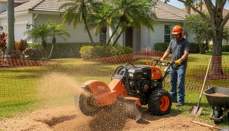 Professional stump grinding service removing tree stumps in Fort Lauderdale, FL yard