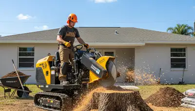 Professional stump grinding service removing tree stumps in Dania, Fort Lauderdale, FL yard