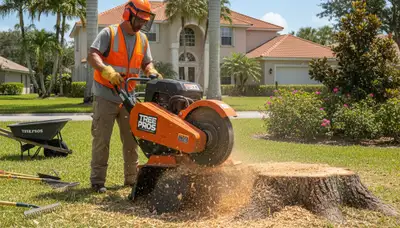 Professional stump grinding service removing tree stumps in Plantation near Fort Lauderdale, FL