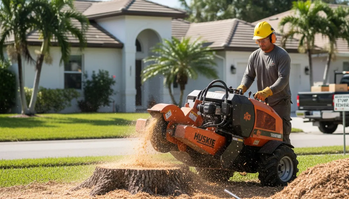 Professional stump grinding removing tree stumps in Pompano Beach, FL by Fort Lauderdale tree service experts