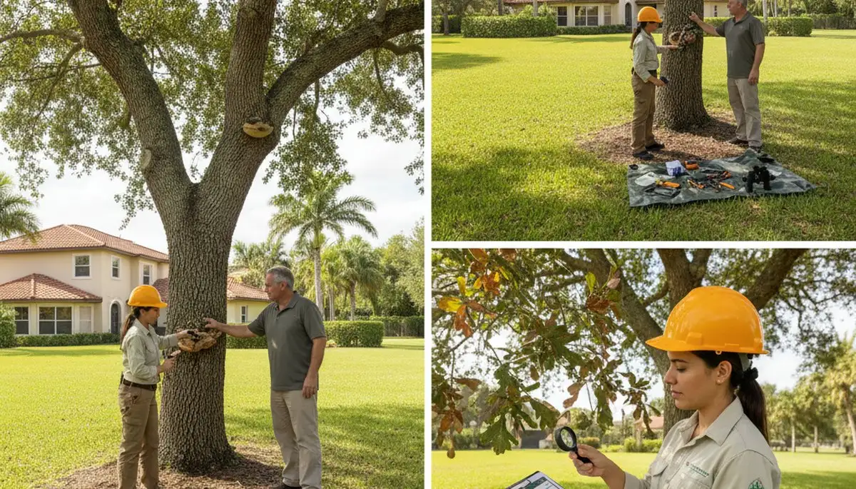 Certified arborist performing tree health assessment for Plantation homeowners near Fort Lauderdale, FL