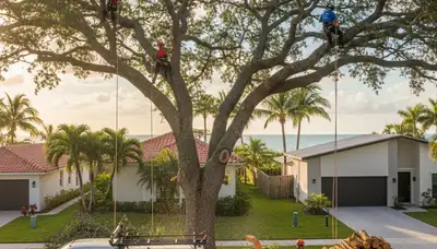 Professional tree removal service in Fort Lauderdale FL safely cutting large oak tree