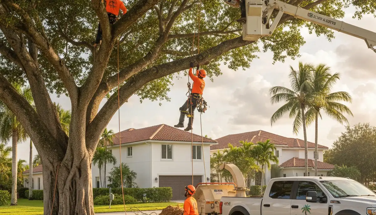 Professional tree removal service in Fort Lauderdale FL safely clearing large palm tree