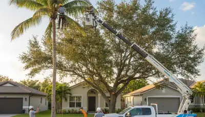 Professional tree removal service in Fort Lauderdale FL safely clearing large backyard tree