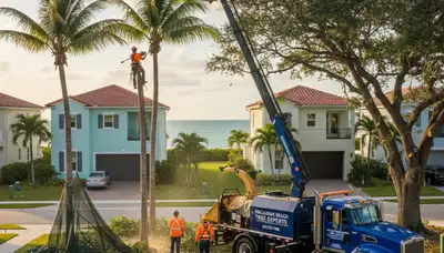 Professional tree removal service in Fort Lauderdale FL safely cutting large oak tree