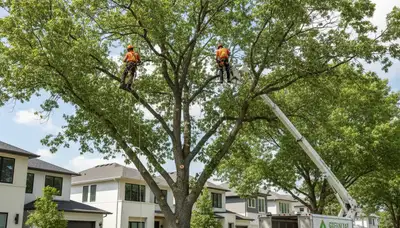 Arborists trimming palm trees in Fort Lauderdale FL for hurricane prep and coastal tree maintenance